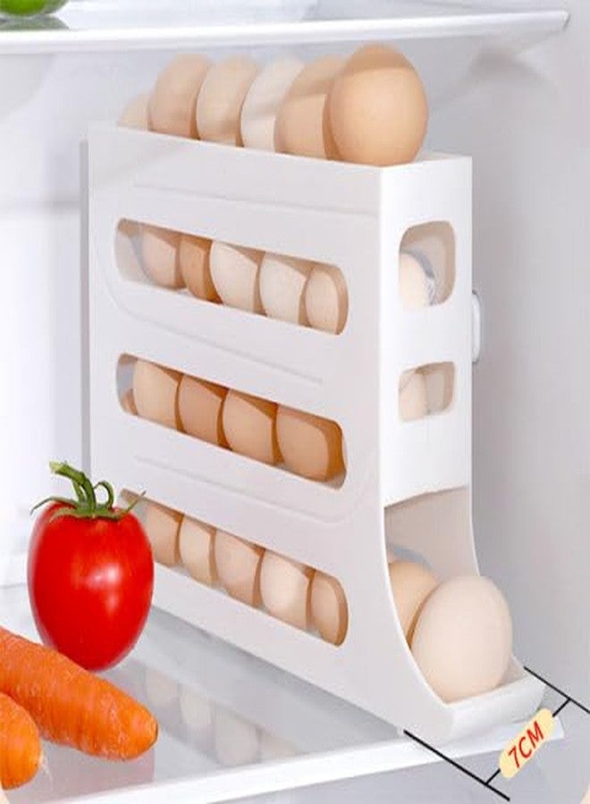 MISTYCDEP Plastic Automatic Rolldown Refrigerator 4 Tier Rectangular Egg Rolling Dispenser, Holds Up To 30 Eggs, Holder For Fridge Storage - (WHITE) - Image 2